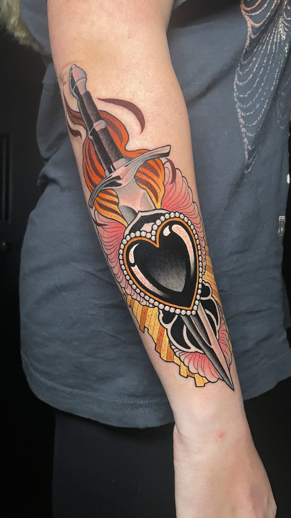 Flaming Heart Dagger Forearm