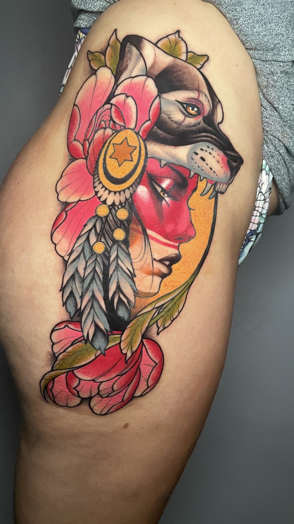 Wolf Headdress Indigenous Portrait